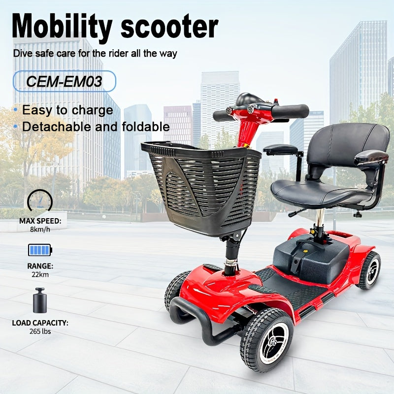 24V12Ah Folding 180W Electric Scooter Electric 4 Wheel 22km long range Foldable Mobility Scooters with light
