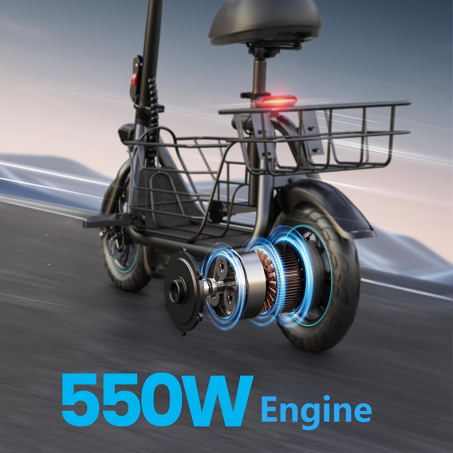 Electric Scooter with Seat for Adults, 550W Powerful Motor, 20-Mile Range, Speed up to 18.6MPH, Ample Storage for Pets & Cargo