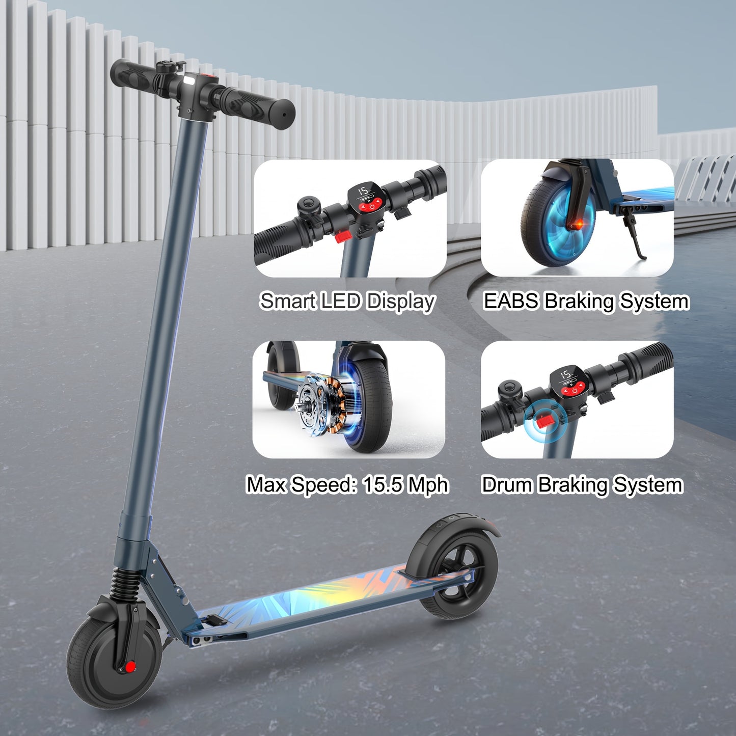 CAROMA 250W Portable Folding Electric Scooter, Range Of 15.5 Miles, 15.5 Miles Per Hour, 6.5-inch Solid Tires, Adult Commuting Electric Scooter, Electronic Brake, Maximum Load Of 220 Pounds