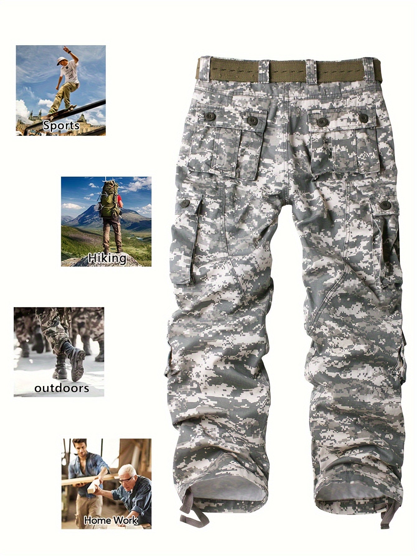 Men's Cotton Camouflage Cargo Pants Multi-Pocket Tactical Loose Fit Regular Length mid Waist Casual Weekend Wear