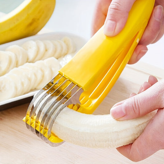 1pc Stainless Steel Hot Dog & Banana Slicer - Multi-Fruit Cutter with Yellow Handle, Kitchen Gadget for Even Sausage and Fruit Slices, Ideal for Home Cooking, Hot Dog Slicer