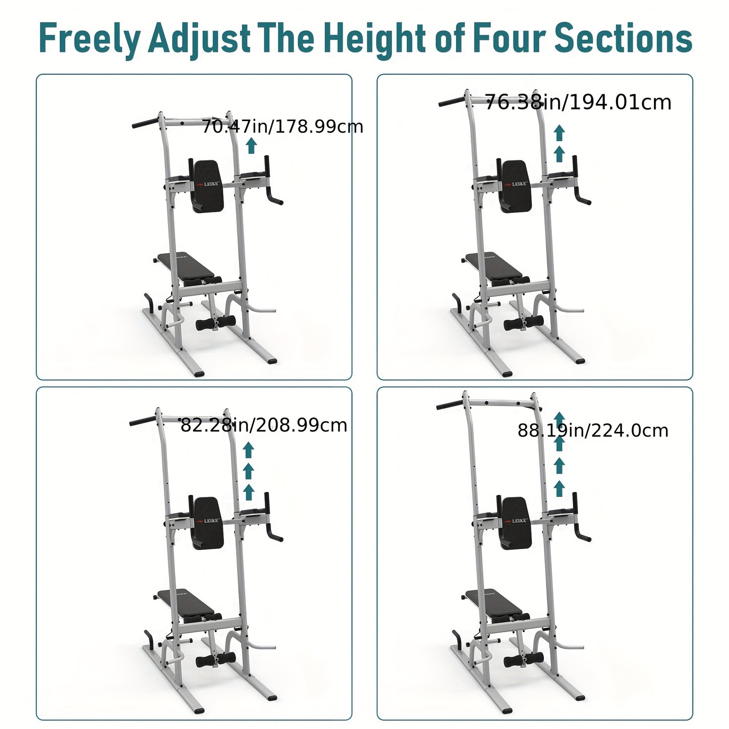 leikefitness Multifunction Power Tower Exercise Equipment, Pull Up Dip Station, Height Adjustable for Home Gym Strength Training Fitness Equipment, Dip Stands, Pull Up Bars, Push Up Bars, VKR