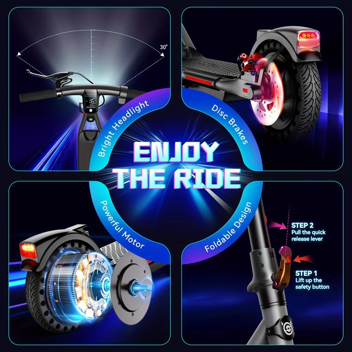 SISIGAD Folding Electric Scooter, 8.5" Solid Tires, 300W Electric Scooter with 15 Miles Long Range, 15MPH Speed Foldable Commuting E-Scooter for Adults