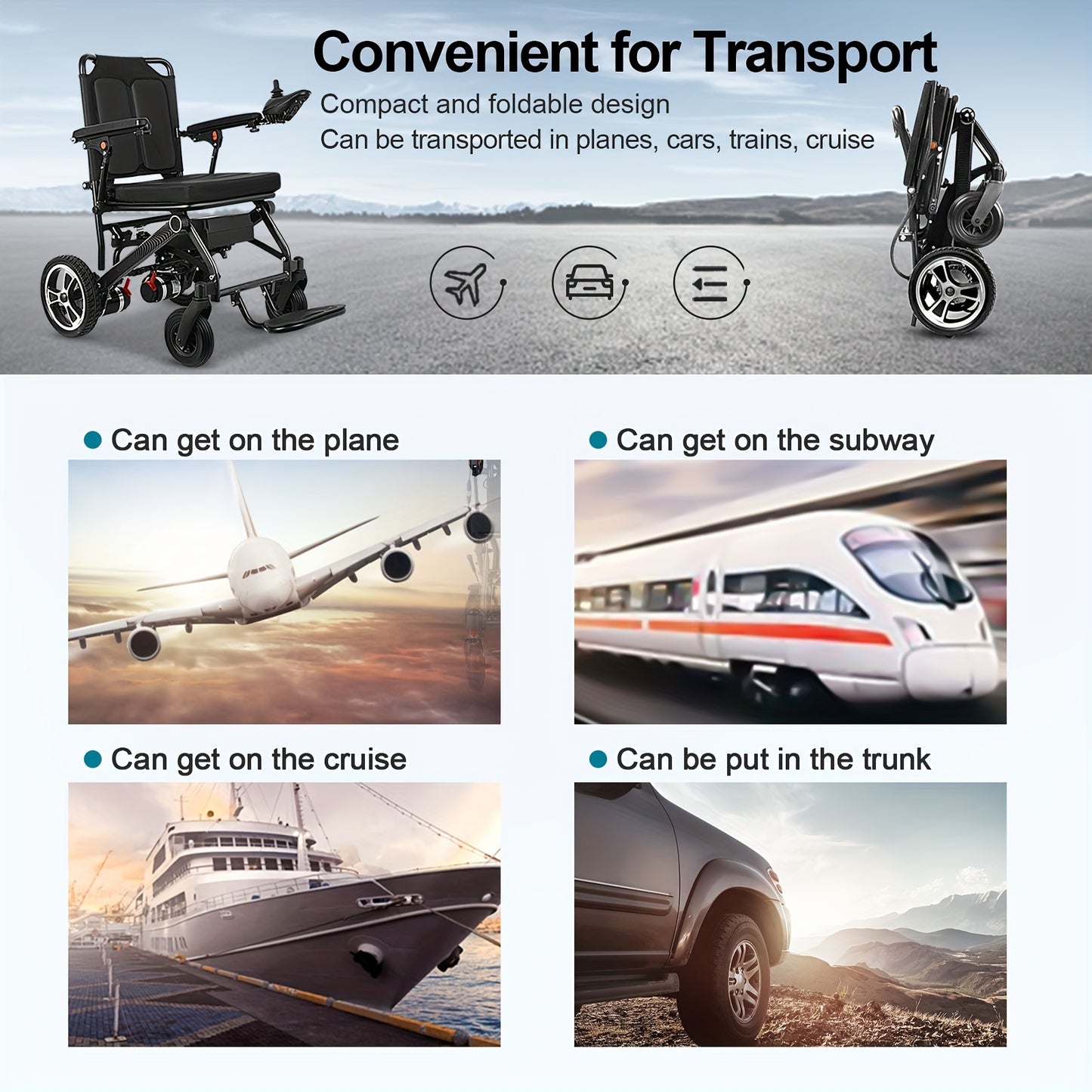 2024 Folding Electric Powered Scooters Wheelchair Lightweight Portable Smart Chair Personal Mobility Scooter Wheelchair, Travel Wheelchair for Senior, Supports 280LBS
