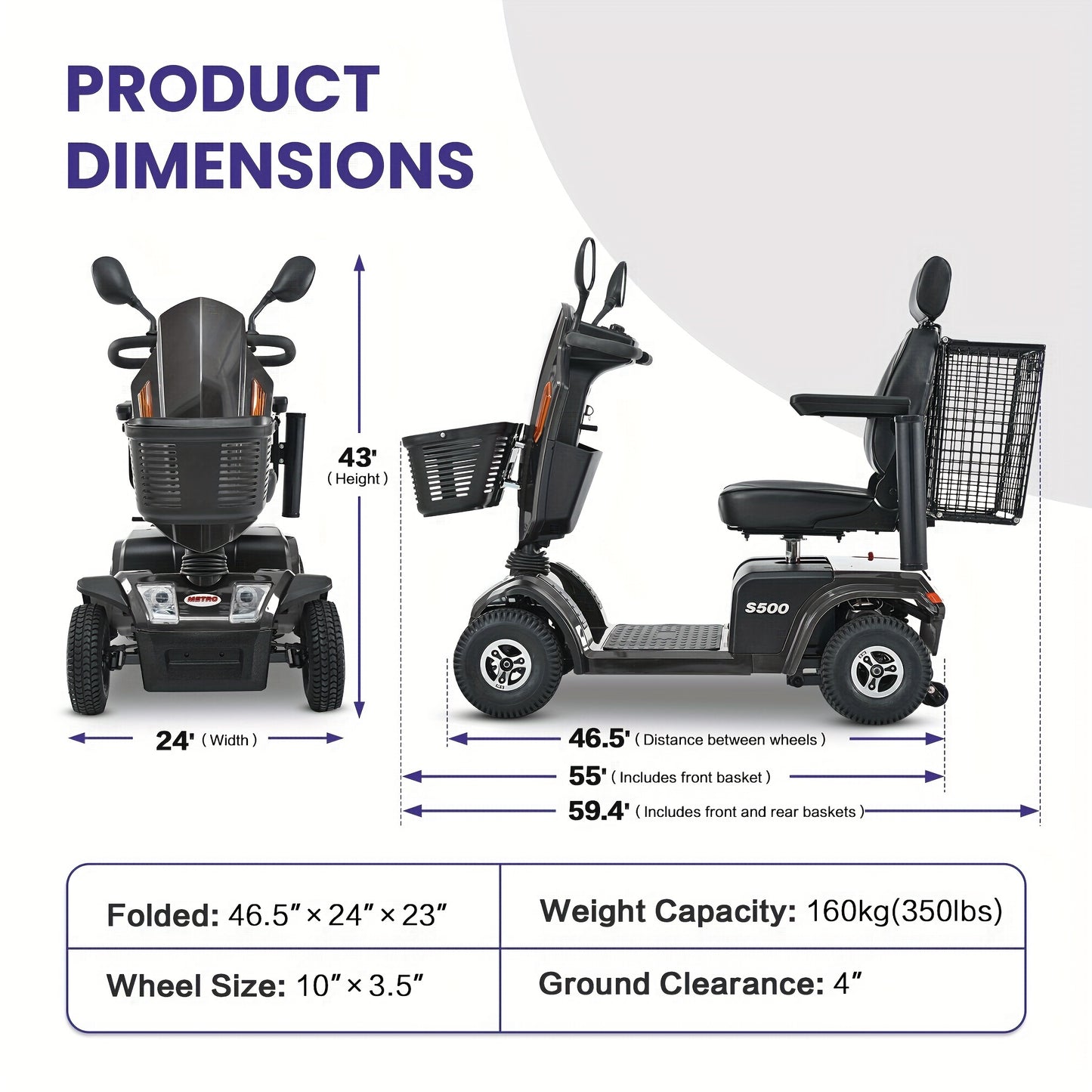[350 Lb Capacity Mobility Scooter] Electric Mobility Scooters for Adults, 4 Wheel Mobility Scooter, Mobile Scooters for Seniors, 350 Lb Capacity, Long-Distance Mobility Scooter, Comfort Seating