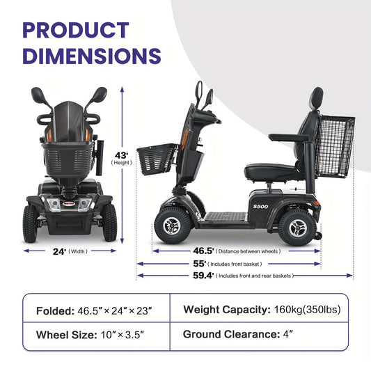 [350 Lb Capacity Mobility Scooter] Electric Mobility Scooters for Adults, 4 Wheel Mobility Scooter, Mobile Scooters for Seniors, 350 Lb Capacity, Long-Distance Mobility Scooter, Comfort Seating