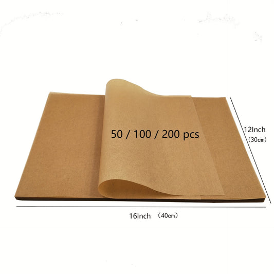 MOREDOR 50/100/200pcs Parchment Paper Baking Sheets, 12 x 16 Inch, Non-Stick, Unbleached Wood Material, for Baking, Cooking, Grilling, Air Fryer, Steaming - Kitchen Accessories Without Battery