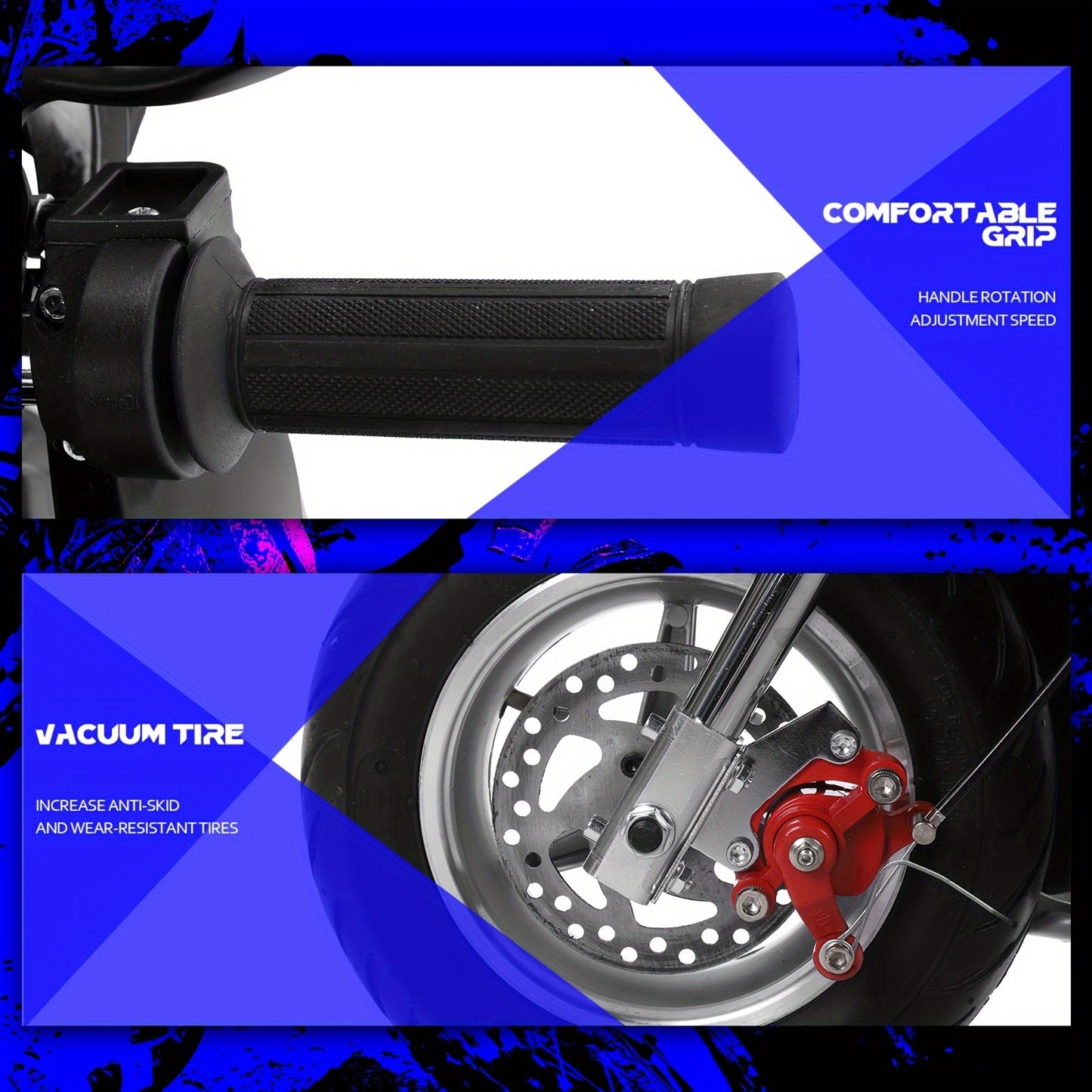 A 41.33* 23.62-inch 49cc mini two-stroke black scooter Mini Scooter, Mini Scooter, high brightness double headlights rubber handlebars black mini scooter powerful power 2 strokes