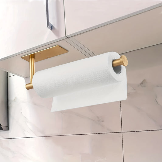 1pc Stainless Steel Self-Adhesive Paper Towel Holder - Space-Saving Wall Mount Design for Kitchen, Counter, Cabinet, and Bathroom - Easy Installation, Punch-Free, and Durable