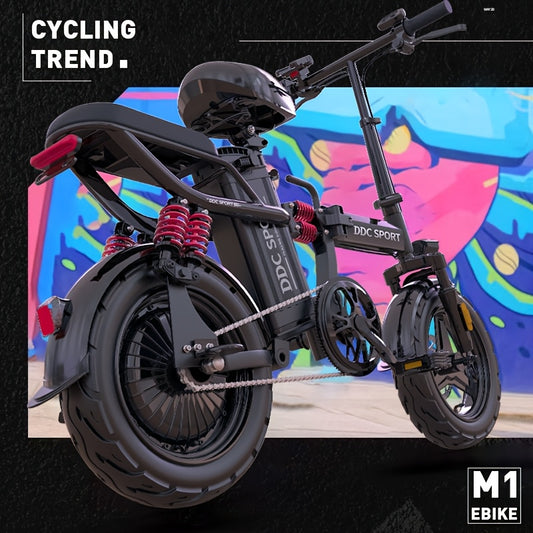 740W Peak Motor, 20 MPH Speed, 48V20Ah Lithium Battery, DDC M1 Electric Bike for Adults, Max Range 40 Miles, Cruise Control, 3-step Folding, 11 Shock, 14 Inch Tires, Commuting, Gifts for Youngster, School, Commuting, Weekend