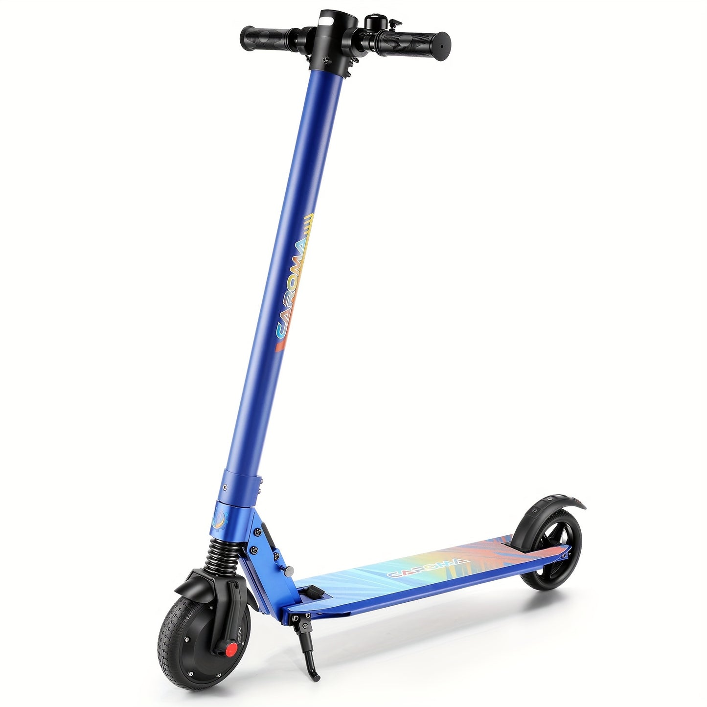 250W CAROMA Foldable Electric Scooter for Adults - 15.5 MPH Top Speed, 15.5 Mi Range, 220 Lbs Max Load, Safe Electronic Brake System, Portable & Durable Aluminum Alloy, Black with Colorful Accents - Ideal for Commuting