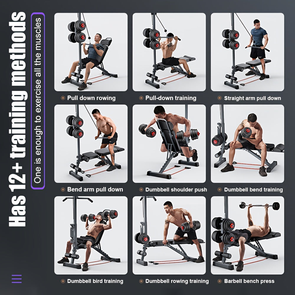 Versatile Home Gym Bench with Pull-Up Bar & Sit-Up Assist - Adjustable, Multi-Functional Fitness Equipment for Full Body Workout (Dumbbells Not Included), High Pull Rod, Bird Bench