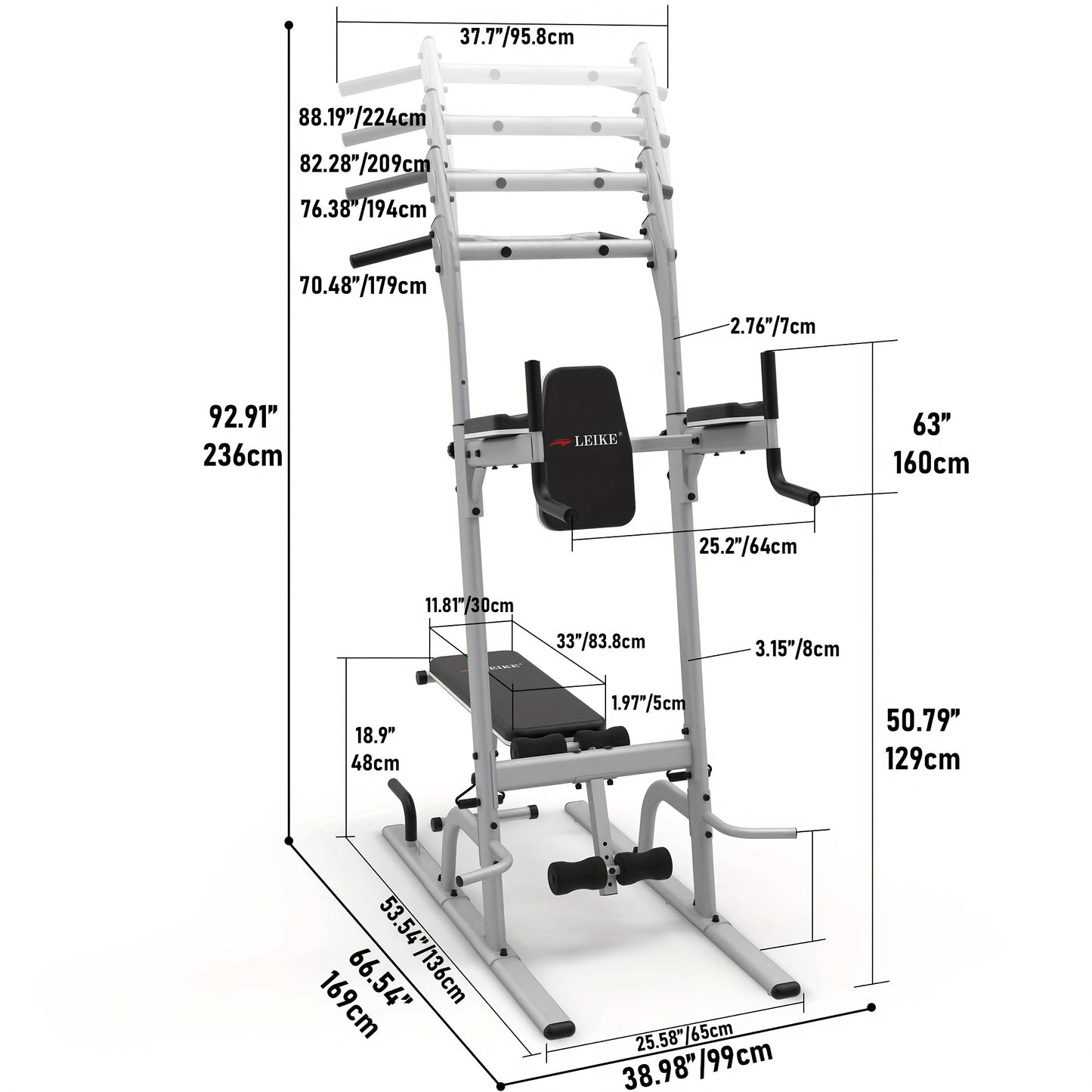leikefitness Multifunction Power Tower Exercise Equipment, Pull Up Dip Station, Height Adjustable for Home Gym Strength Training Fitness Equipment, Dip Stands, Pull Up Bars, Push Up Bars, VKR