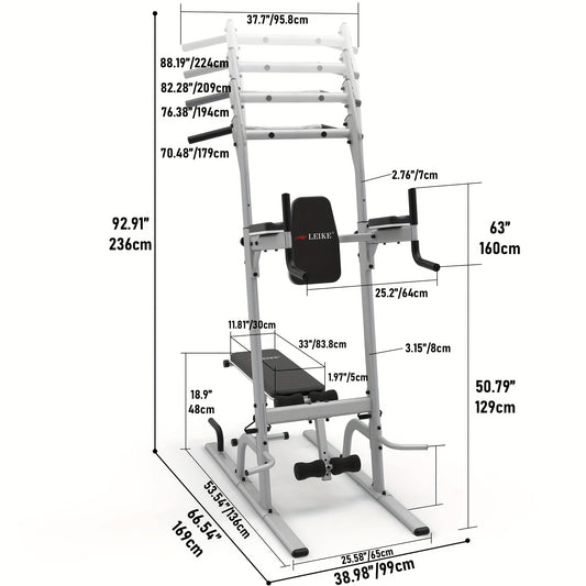 leikefitness Multifunction Power Tower Exercise Equipment, Pull Up Dip Station, Height Adjustable for Home Gym Strength Training Fitness Equipment, Dip Stands, Pull Up Bars, Push Up Bars, VKR