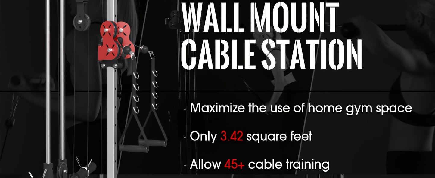 400lb Capacity Wall Mounted Pulley Tower, Cable Crossover And Lat Pull Down Machine With 18 Positions Dual Pulley System, Lat Pulldown Cable Training For Home Gym Fitness Equipment