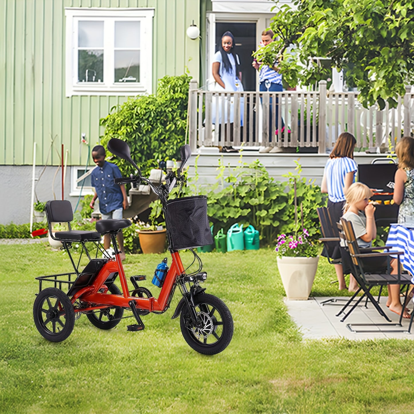 Electric Tricycle for Adults, 350W Folding Electric Trike, 3 Wheel Electric Bike with 480Wh Removable Battery, Ebike with Double Seat and Large Basket
