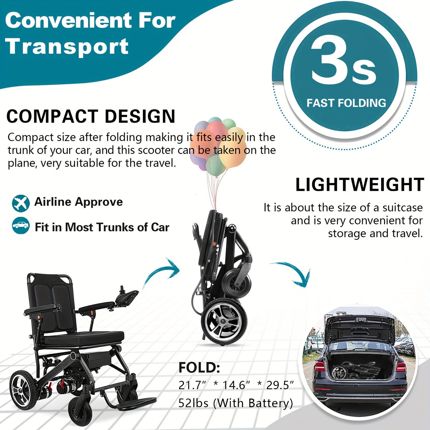 2024 Folding Electric Powered Scooters Wheelchair Lightweight Portable Smart Chair Personal Mobility Scooter Wheelchair, Travel Wheelchair for Senior, Supports 280LBS