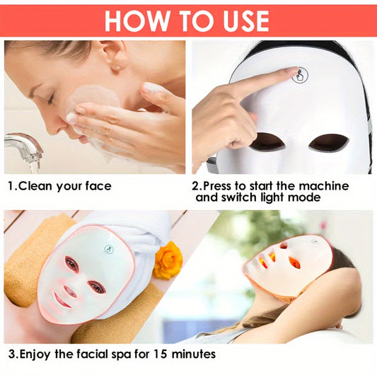 Radiant 7-Color LED Facial Mask - Intuitive Touch Control - Rechargeable via USB - The Ultimate Romantic Gift for Moms, Girlfriends, and Women on Valentines Day or Birthday