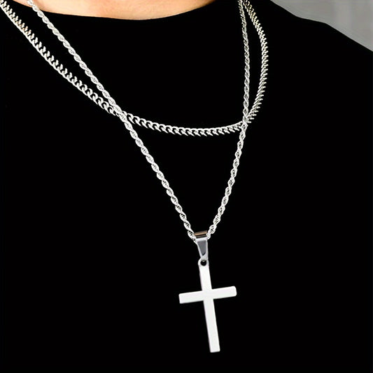 3pcs To My Brother Handmade Rope Cross Pendant Cuba Necklace Father's Day Gift For Him Gift Box Hip Hop Titanium Steel Gift for Him Man Father Best Dad Women Mother's Day Jewelry Waterproof Fashion Trendy Simple Jewelry birth