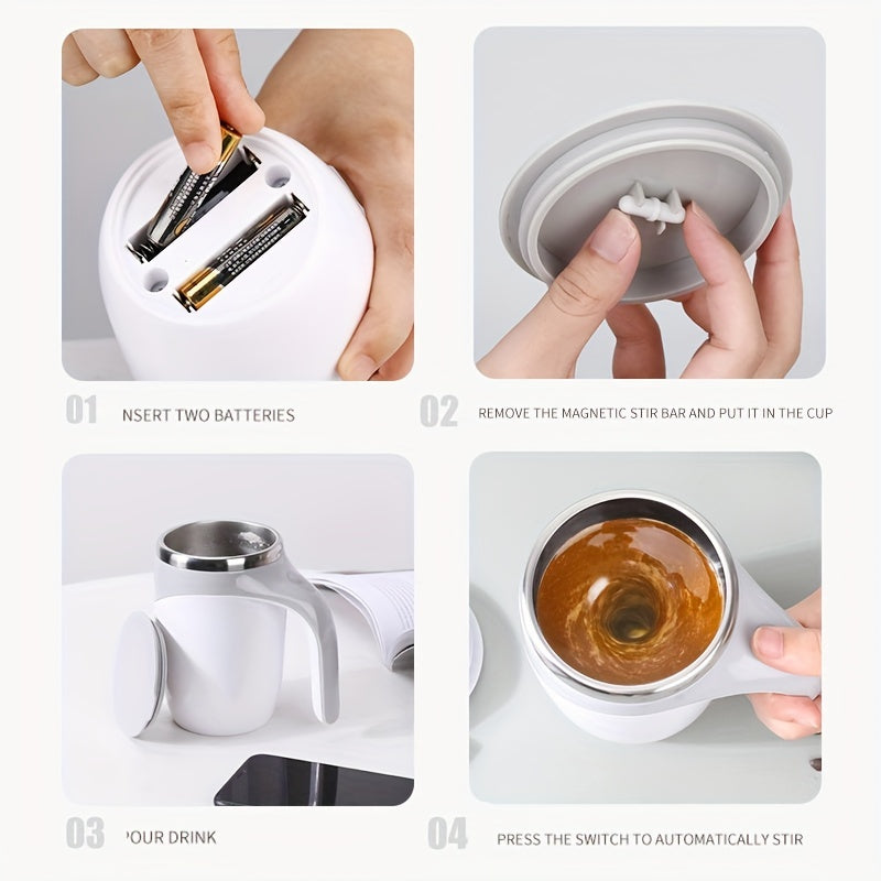 1pc, Marvelous Self-Stirring Mug - 13oz Stainless Steel Auto Mixing Coffee Cup for Hot Beverages - Magnetic, Insulated, Travel-Friendly Kitchen Essential for Office, Home, Summer, Winter Drinkware, and Home Kitchen Organizati