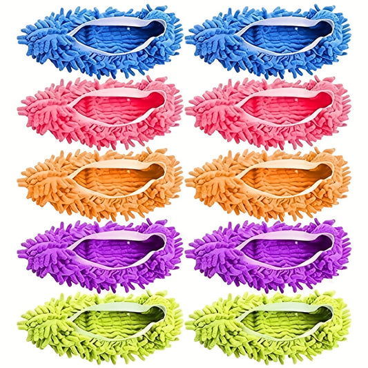 5 Pairs Of Mop Slippers Shoes Cover, Soft Washable Reusable Microfiber Foot Socks, Dust Mop Slippers For Cleaning Bathroom, Kitchen, Bedroom