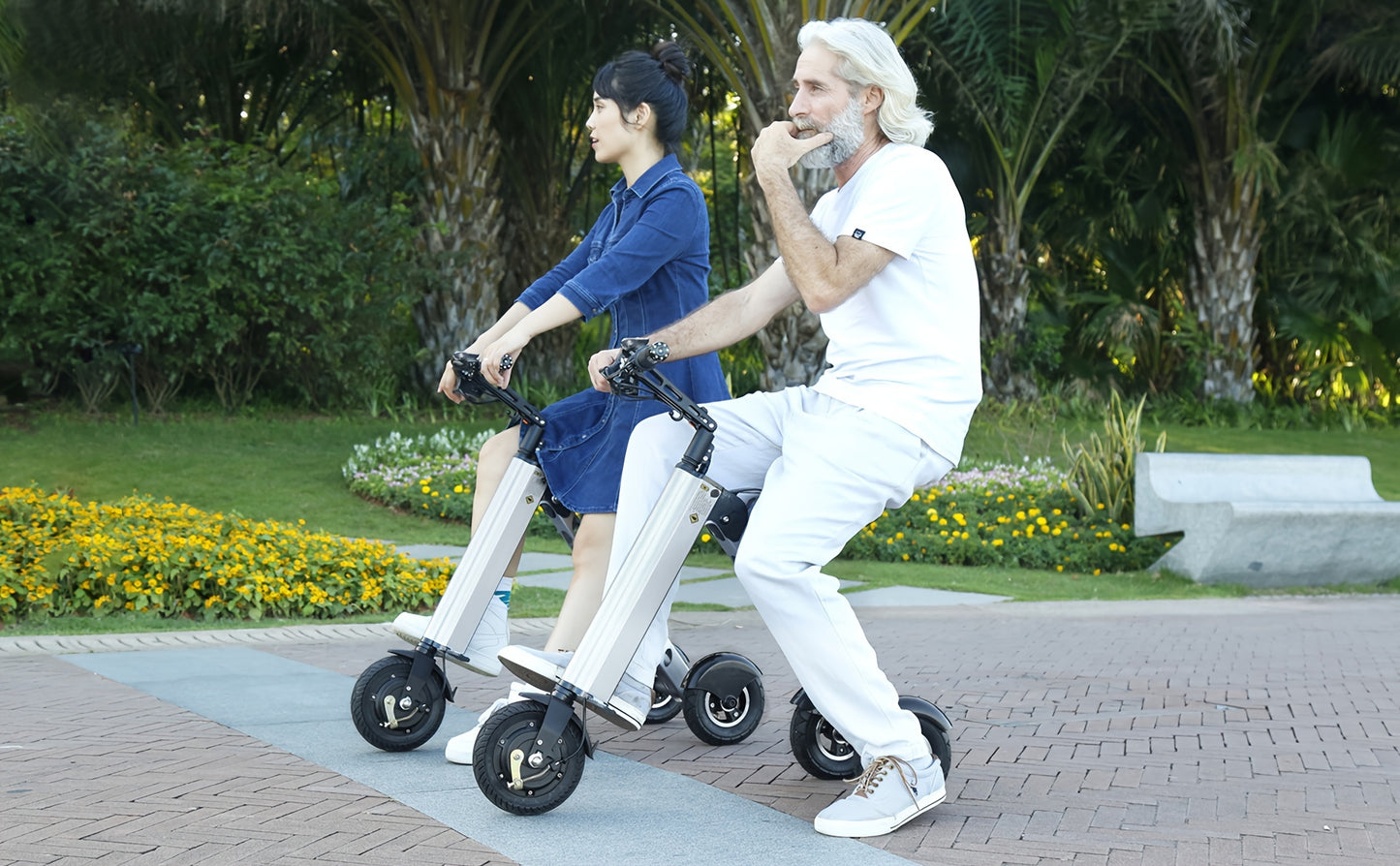 TopMate ES32 Electric Scooter 3 Wheels Foldable Trike with Seat for Adults, Light Weight Mobility with Reverse Function and Key Switch, 10 Inch Pneumatic Tires Tricycle for Commute and Travel