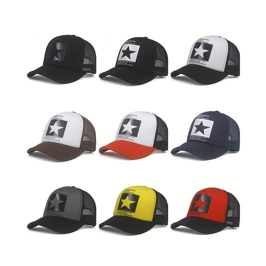 Pentagram Print Mesh Baseball Cap Unisex Color Block Trucker Hats Hip Hop Adjustable Breathable Dad Hats For Women & Men