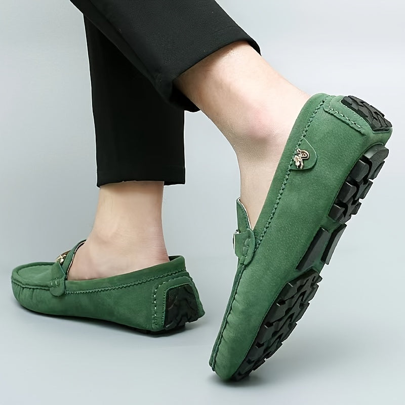 [Metallic Moccasin Loafer Shoes] Men's Moccasin Loafer Shoes With Metallic Decor, Comfy Non-slip Slip On Shoes, Men's Shoes, Spring And Summer