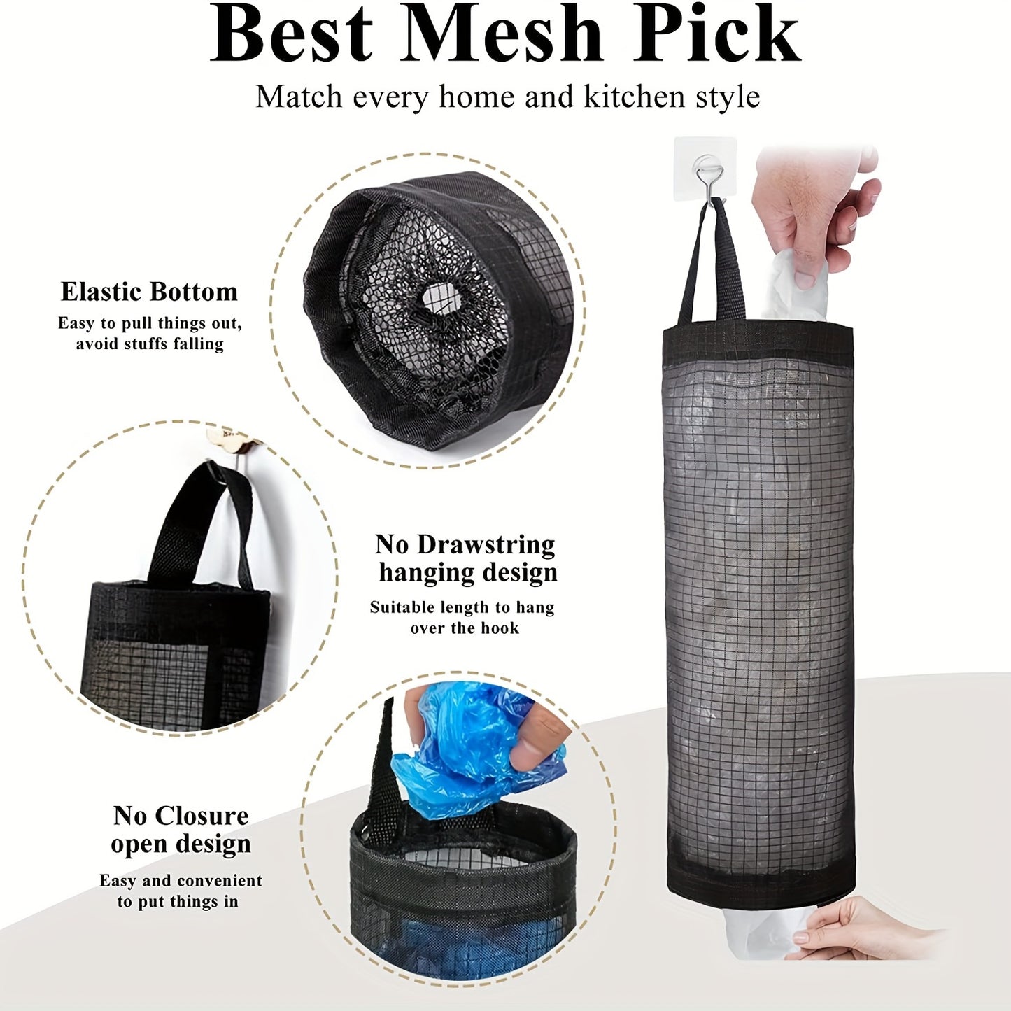 1pc Collapsible Plastic Bag Organizer - Convenient Grocery Bag Holder with Durable Mesh Storage, Foldable Garbage Bag Dispenser, Ventilated for Kitchen Freshness and Space-Saving Efficiency
