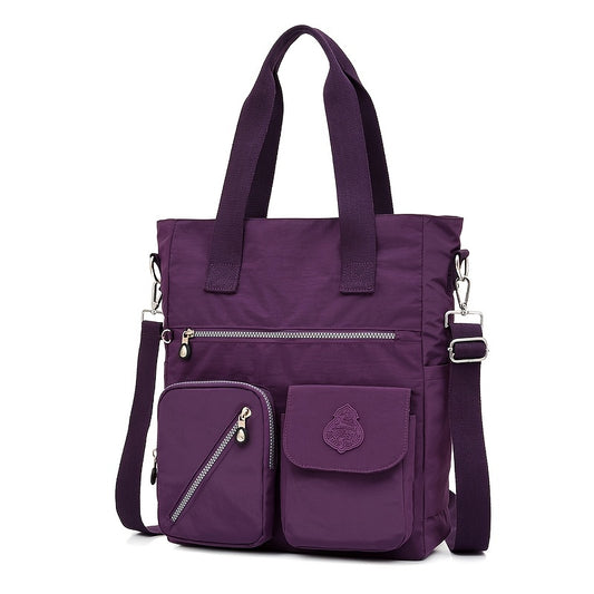 Large Capacity Shoulder Bag, Letter Patch Decor Tote Bag Women's Casual Nylon Handbag