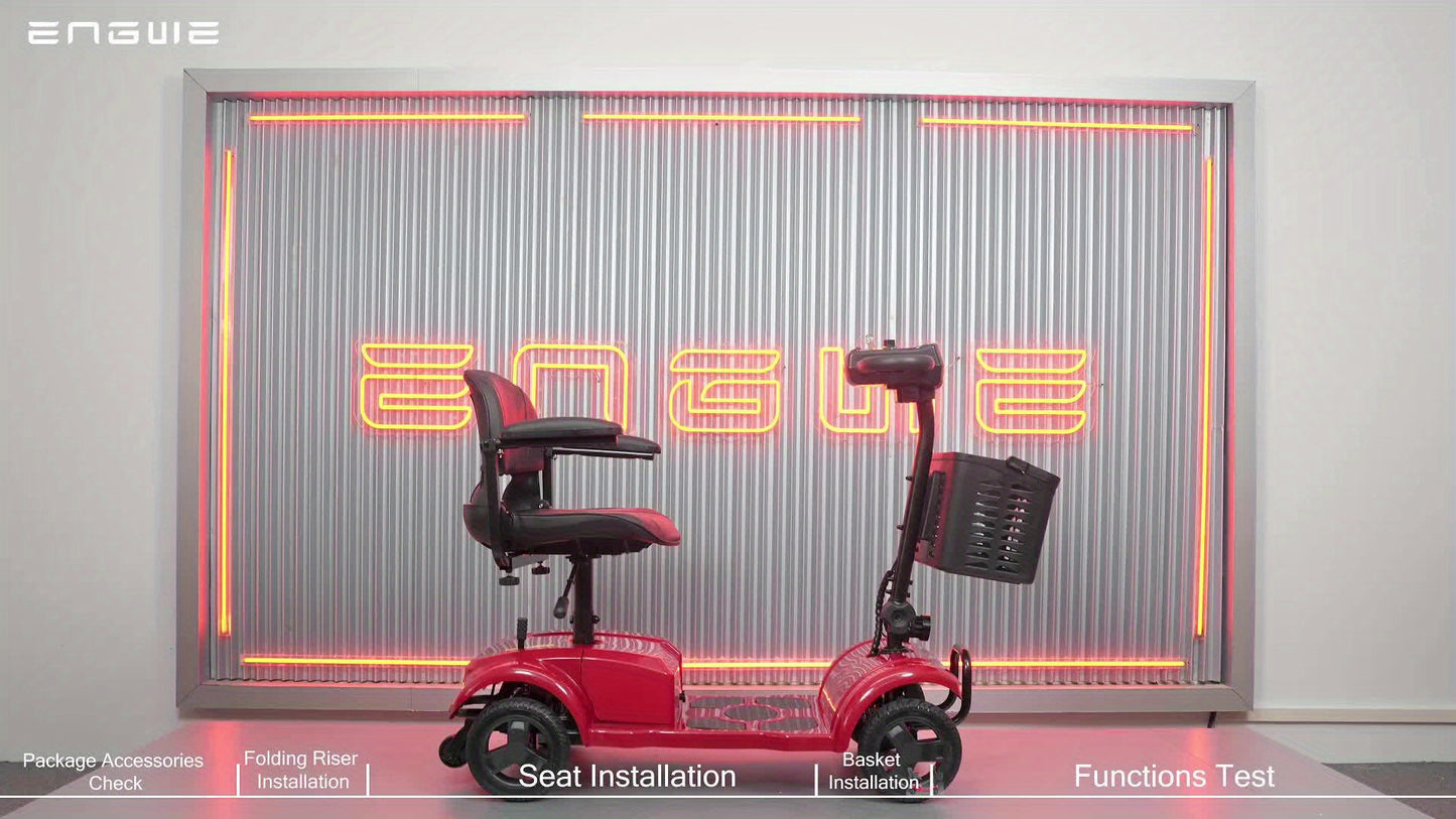ENGWE Folding 4-Wheel Electric Mobility Scooter, 250W 24V Motor, Electric Scooter With 15 Miles Long Range For Adults, Detachable Basket & Front Light, 265lbs Max Load, Great Birthday & New Year Gift, Various Road Conditions,