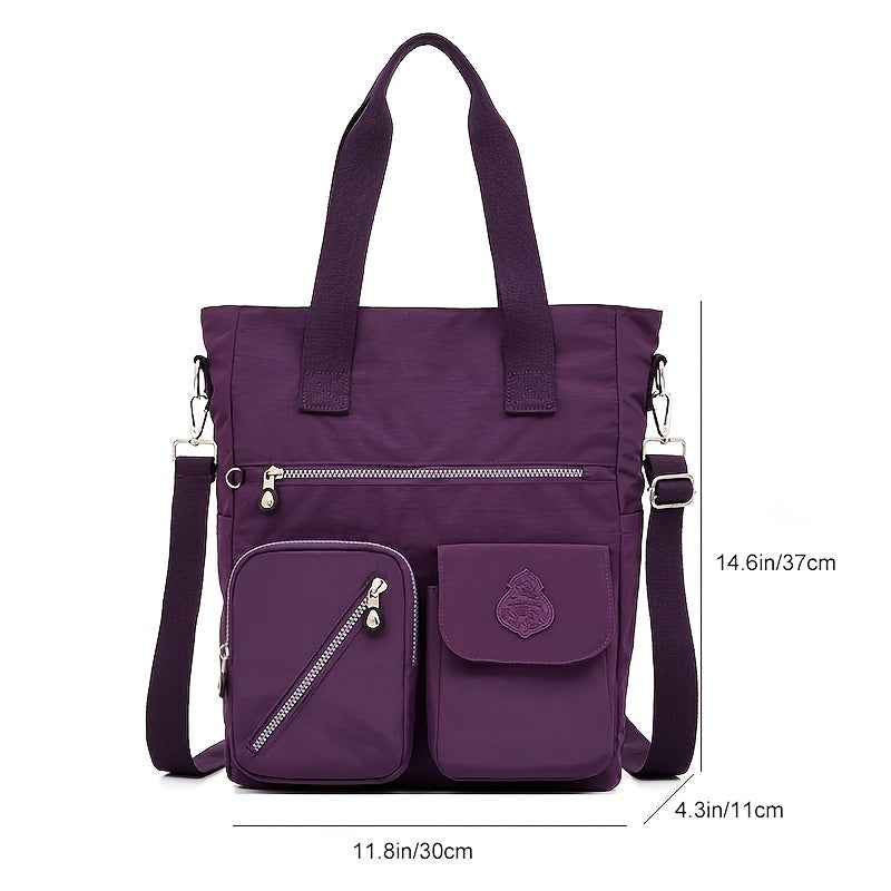 Large Capacity Shoulder Bag, Letter Patch Decor Tote Bag Women's Casual Nylon Handbag