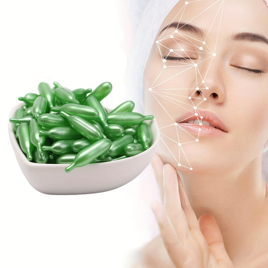 Vitamin E Aloe Vera Facial Capsule Extract, smoothes, signs of aging, brightens skin tone, keeps skin moist and smooth, facial and neck skin essence capsules! for men and women! Great as a pre-makeup preparation, 60 capsule p