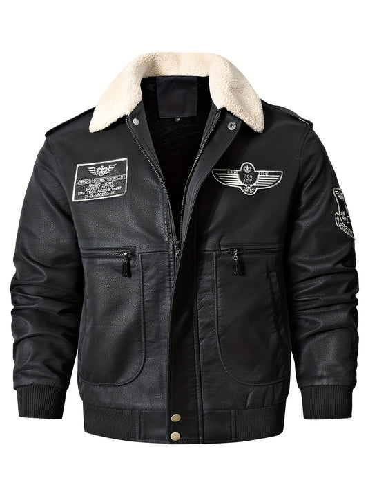 Men's Bomber Motorcycle Leather Jacket Vintage Fleece Faux Leather Jacket Gifts