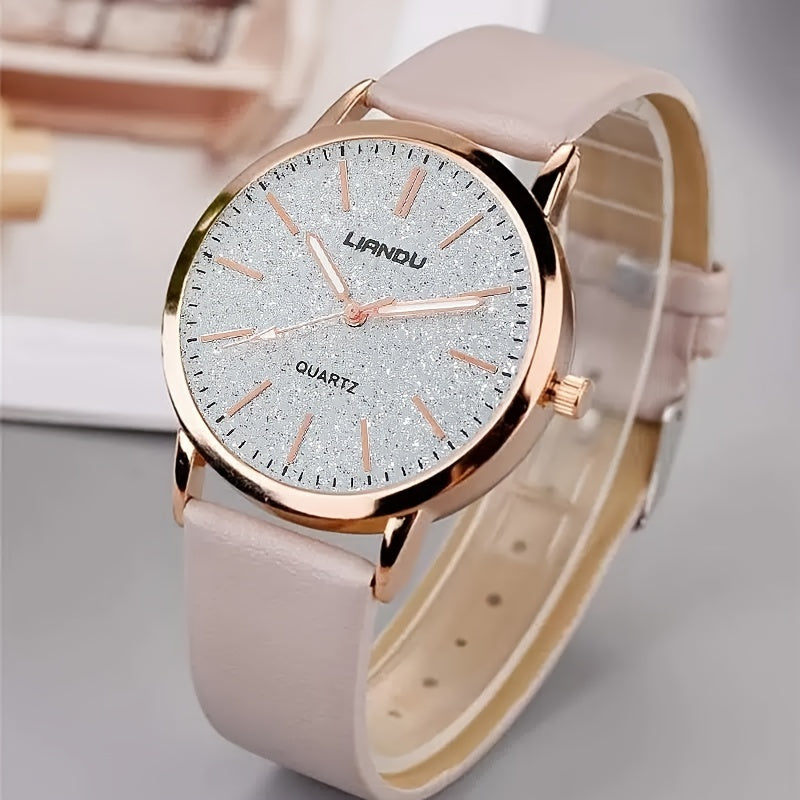 Woman's Quartz Watch Round Rhinestones Shockproof Wristwatch 1Pcs Watch & 1Pcs Bracelet Valentines Gift For Her Woman