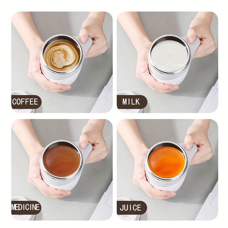 1pc, Marvelous Self-Stirring Mug - 13oz Stainless Steel Auto Mixing Coffee Cup for Hot Beverages - Magnetic, Insulated, Travel-Friendly Kitchen Essential for Office, Home, Summer, Winter Drinkware, and Home Kitchen Organizati