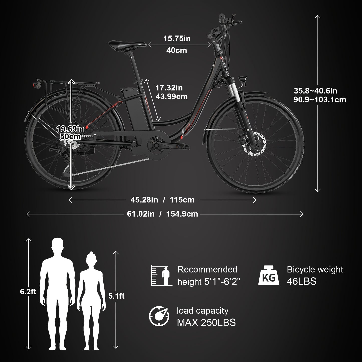 Totem Skyline 26" Electric Bike for Adults - 350W, Ideal for City Riding | 40-Mile Range, 20 MPH Top Speed, Fast Charge in 3H, 7-Speed Gears, Detachable Battery, Adjustable Seat
