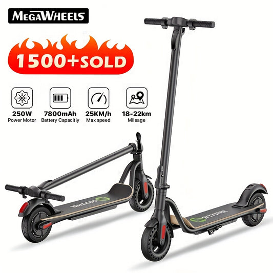 MEGAWHEELS S10 Lightweight & Foldable Electric Scooter With 8" Solid Wheels, Wood Pedal, 7.8AH Battery, Supports 25km/h Max Speed, 3 Speed Modes And 18-22km Long Range, The Electric Motor Scooter Is A Perfect Choice As Christ