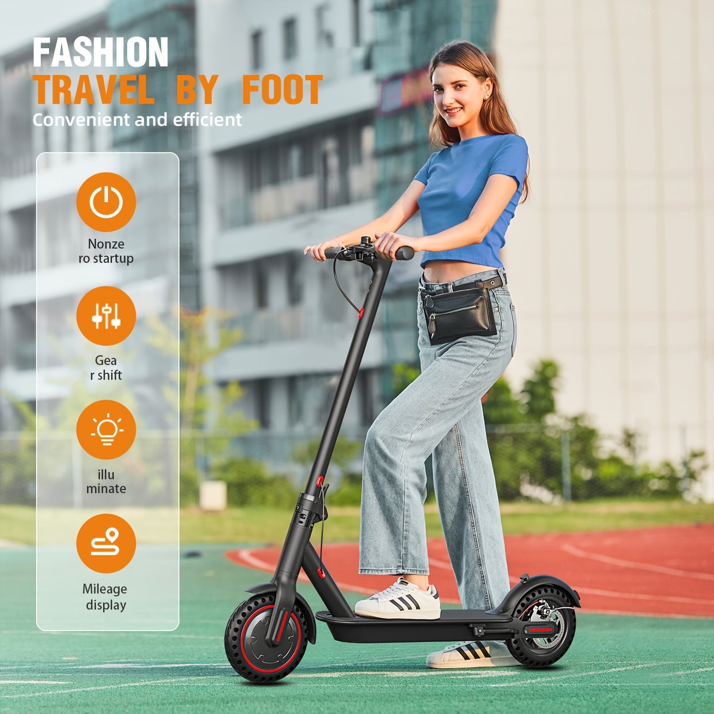 Foldable adult electric scooter 350W, 8.5 inch tires, maximum load: 120KG, top speed 19 miles/H