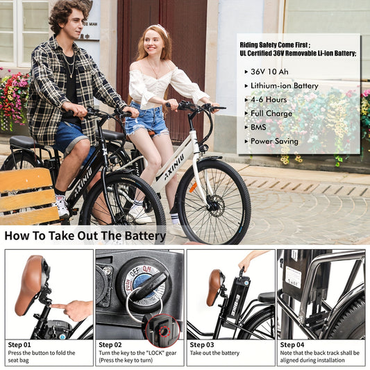 Adult Electric Bike, 26 Inch Step Through Ebike For Women Men, 350W Removable Battery, 7 Speed City Electric Cruiser Bikes, 22MPH 40Miles Commuter Electric Bicycle