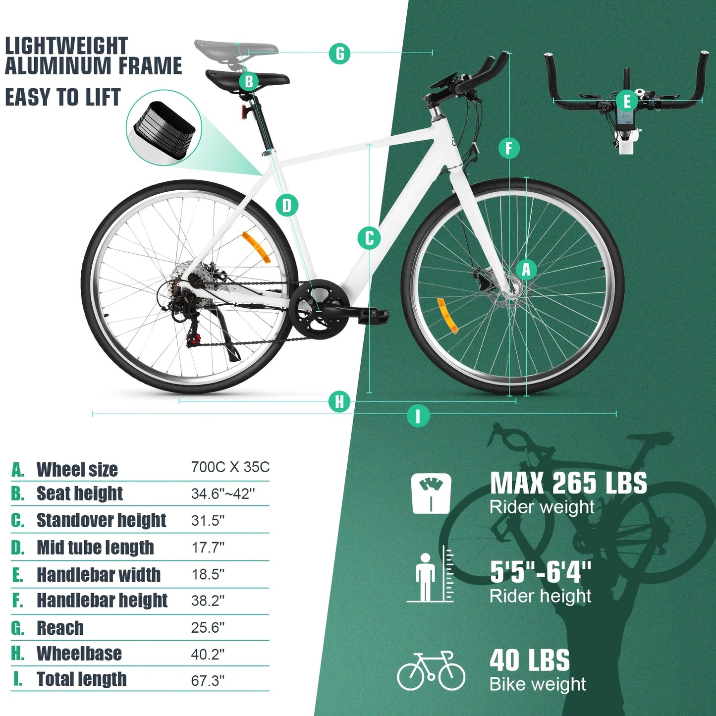 700C Tire Electric Road EBike 350W Motor Men Electric Bike With 36V 6.8Ah Battery, Electric Scooter With Front Rear Brakes, Electric Motorcycle 3 Hours Fast Charging, Lightweight Frame Dirt Bike For Adults, Bullhorn Handlebar