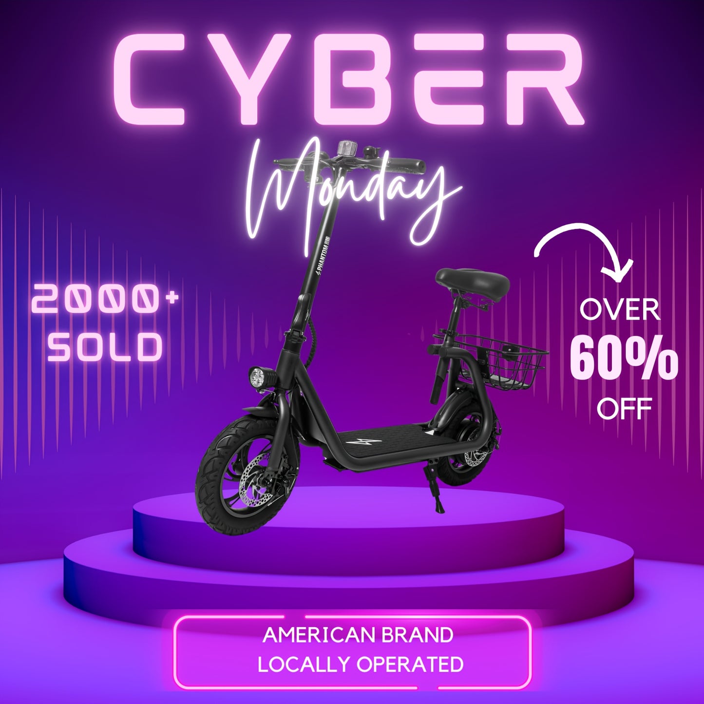 Electric Scooter for Adults - Foldable Scooter with Seat & Carry Basket - 450W Brushless Motor 36V - 15MPH 265lbs Max Load E Mopeds for Adults - Neon