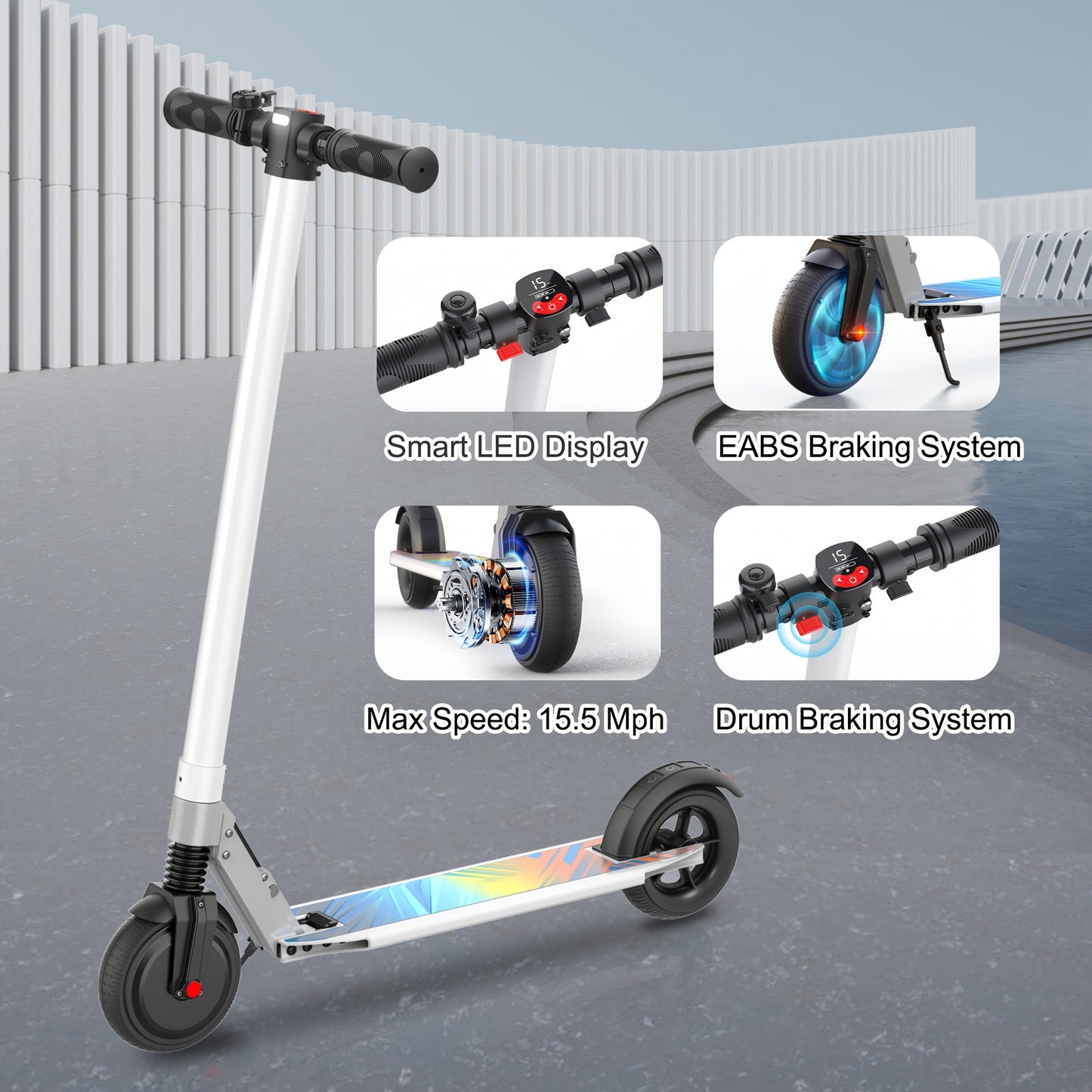 CAROMA 250W Portable Folding Electric Scooter, Range Of 15.5 Miles, 15.5 Miles Per Hour, 6.5-inch Solid Tires, Adult Commuting Electric Scooter, Electronic Brake, Maximum Load Of 220 Pounds