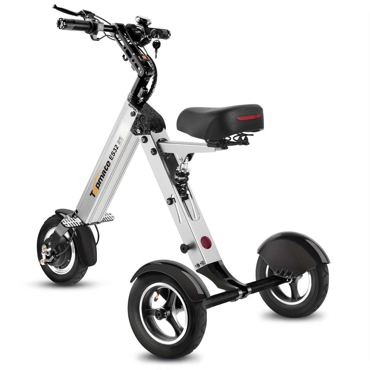 TopMate ES32 Electric Scooter 3 Wheels Foldable Trike with Seat for Adults, Light Weight Mobility with Reverse Function and Key Switch, 10 Inch Pneumatic Tires Tricycle for Commute and Travel