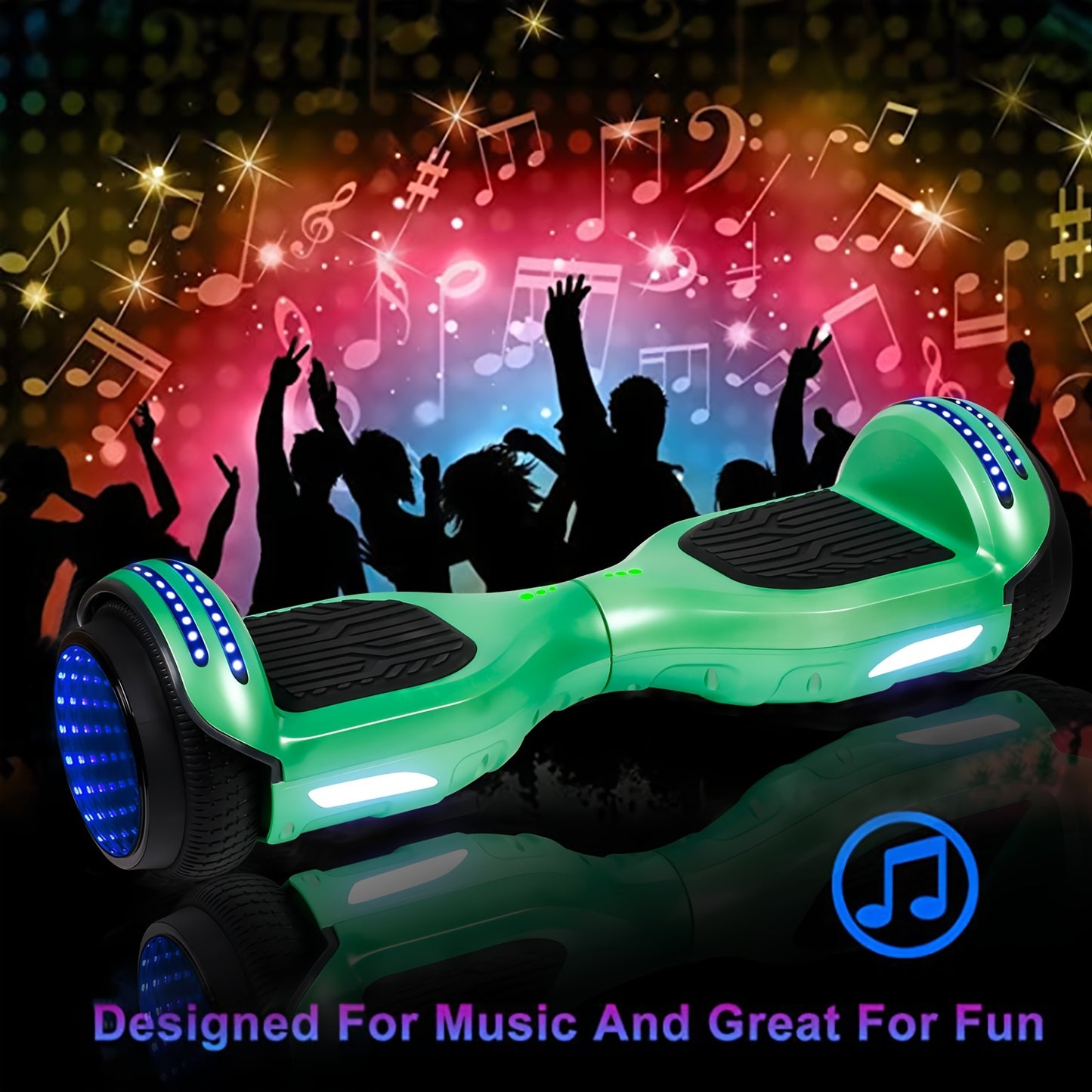 SISIGAD 6.5'' Hoverboard, Wireless Hover board with Clolorful LED Lights, Self Balancing Electric Scooter for Adults, Green & Tunnel 4 Color Light-emitting Motor