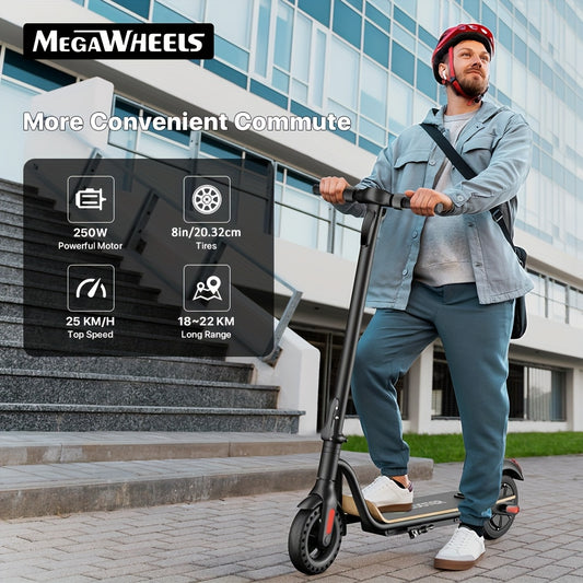 MEGAWHEELS S10 Lightweight & Foldable Electric Scooter With 8" Solid Wheels, Wood Pedal, 7.8AH Battery, Supports 25km/h Max Speed, 3 Speed Modes And 18-22km Long Range, The Electric Motor Scooter Is A Perfect Choice As Christ