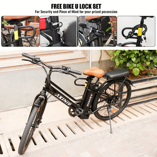 Adult Electric Bike, 26 Inch Step Through Ebike For Women Men, 350W Removable Battery, 7 Speed City Electric Cruiser Bikes, 22MPH 40Miles Commuter Electric Bicycle