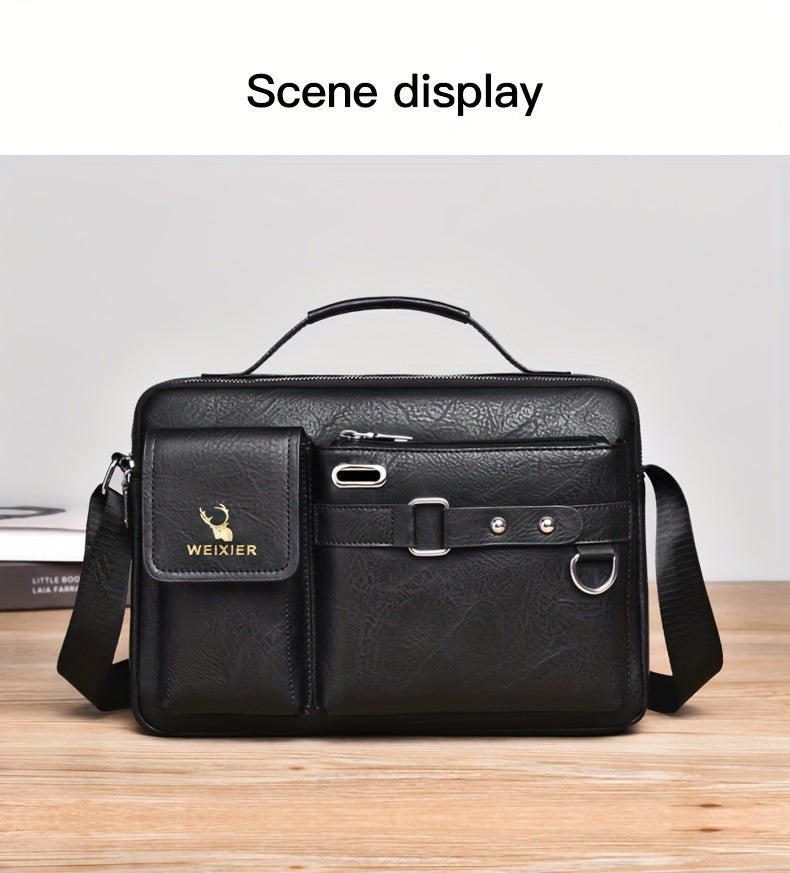 1/2pcs Men's Business Adjustable Strap Sling Bag, Casual PU Leather Shoulder Messenger Bag